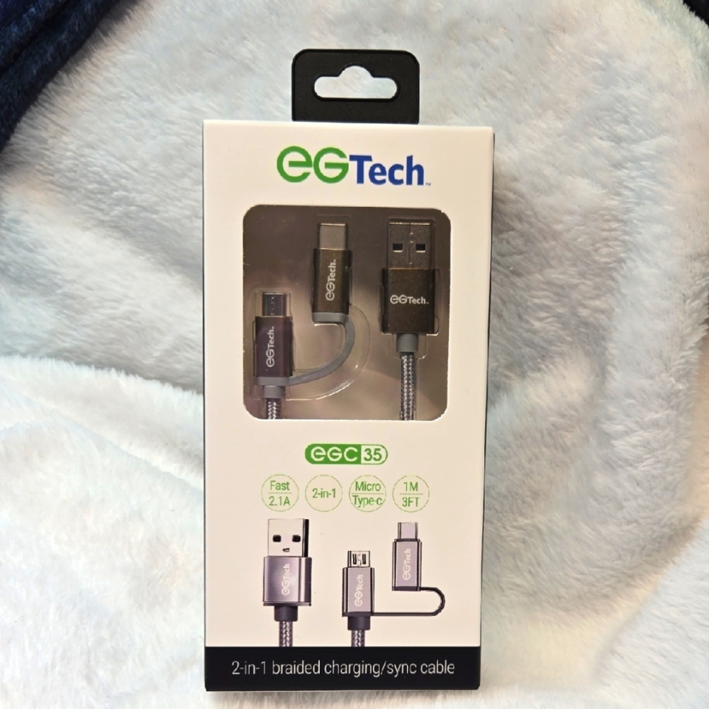 Silver 2-in-1 Braided Charging/Sync Cable NWT